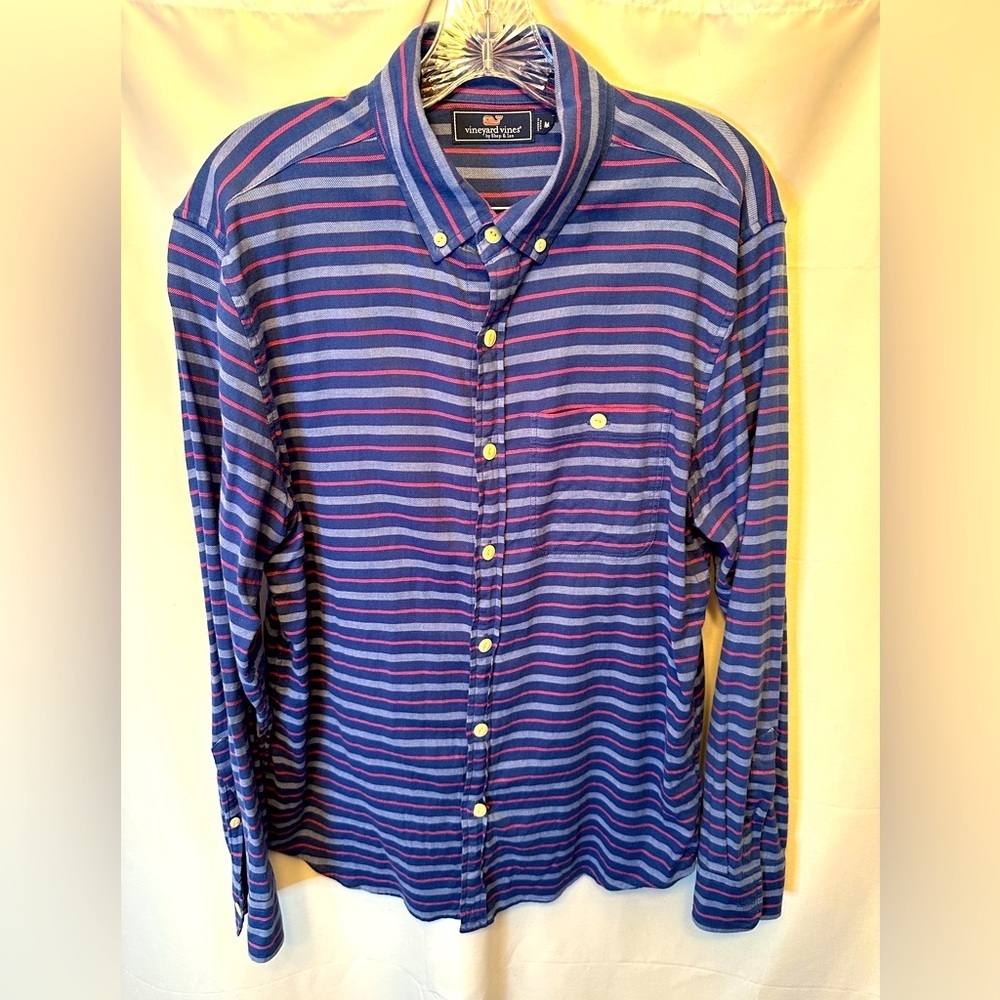 Vineyard Vines Size Medium Lightweight Flannel‎ Button Down Blue Pink Stripe